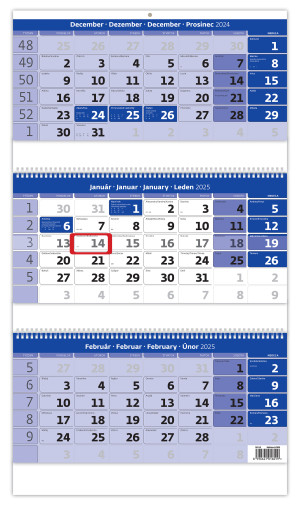 Blauer Dreimonatskalender mit Spirale und Namenskalender - Reklamnepredmety