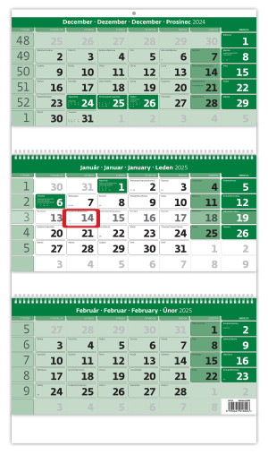 Dreimonatiger grüner Kalender mit Spirale und Namenskalender - Reklamnepredmety