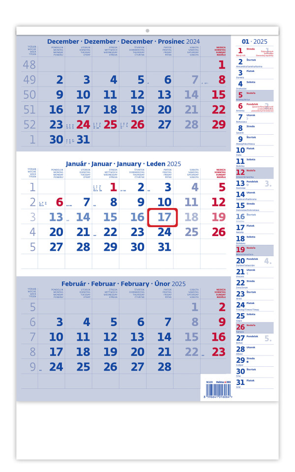 Blauer Dreimonatskalender mit Notizen