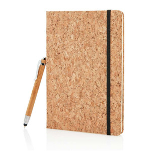 Kork A5 Notizbuch mit Bambus Stift und Stylus, braun - Reklamnepredmety